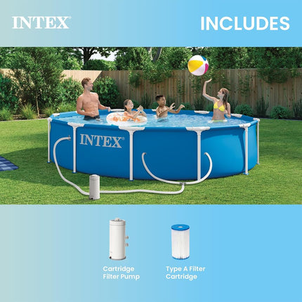 Intex Metal Frame 12ft x 30in Round Above Ground Swimming Pool Set w/Pump