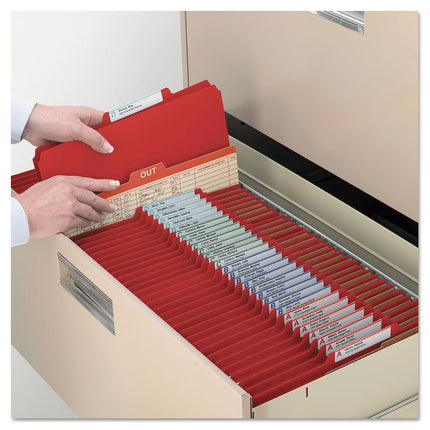 Smead Pressboard Classification File Folder with SafeSHIELD Fasteners, 2 Dividers, 2" Expansion, Letter Size, Bright Red, 10 per Box (14031)