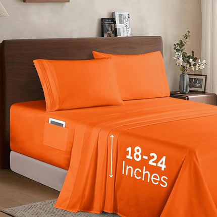 Elegant Comfort Luxury 1500 Premium Hotel Quality Microfiber 4-Piece Sheet Set - Soft, All Around Elastic 18-24 Inches Deep Fitted Sheet - Extra Deep Pocket Sheets, King, Elite Orange