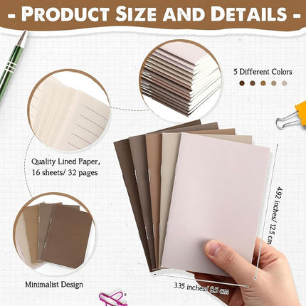 Eaasty 50 Pcs Mini Notebooks Lined Paper Bulk, Brown