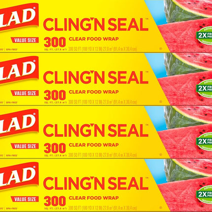 Glad ClingWrap Film alimentaire en plastique – Rouleau de 300 pieds carrés – Lot de 4