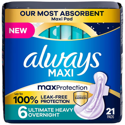 Always Maxi Overnight Feminine Pads with Wings for