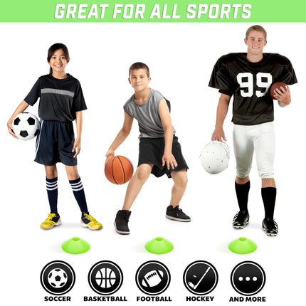 GoSports Conos de Entrenamiento Premium para Agilidad y Ejercicios - Paquete de 20 con Bolsa de Transporte - Verde