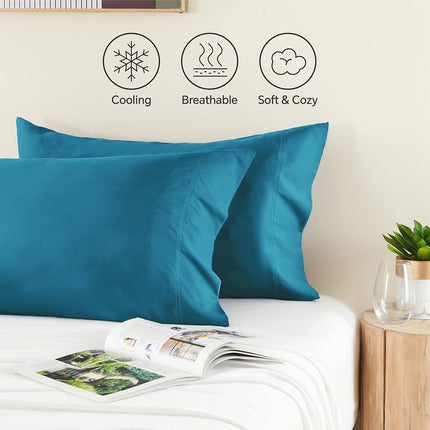 BEDELITE Cooling Pillow Cases Queen 2Pcs, Rayon Made from Bamboo, Teal