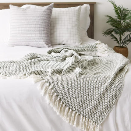 DII Woven Throw Collection 100% Cotton, Basketweave, 50x60, Artichoke Green