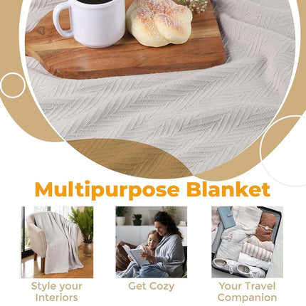 Superior Metro All-Season Cotton Blanket, Woven Blanket for Couch, Bed, Bedding, Farmhouse, Home Essentials, Cute and Cozy Bohemian Blankets, Herringbone Weave, California King, Silver