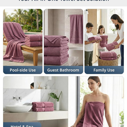 LANE LINEN 100% Cotton Large Bath Towels Set of 4 (28"x54") - Zero Twist, Mercerized Cotton Bathroom Towel 4 Pack - Quick Dry, Soft & Absorbent Large Towels Set - Oeko Tex Certified - Wishful Mauve
