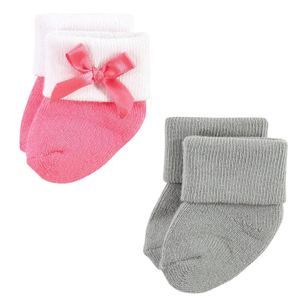 Hudson Baby Baby Girls' Cotton Rich Newborn and Terry Socks, Pink Love, 0-6 Months