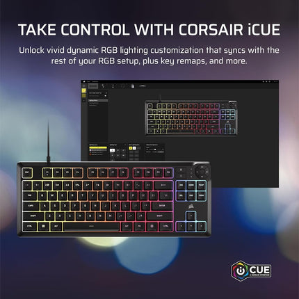 Corsair K55 CORE TKL RGB Gaming Keyboard – Tenkeyless, 8-Zone RGB, Quiet Membrane Keys, Spill Resistant, Media Keys, 1000Hz Polling – NA Layout – Black