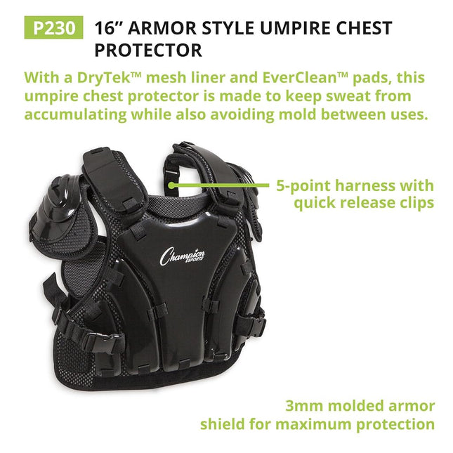 Champion Sports P230 Sport Armor Style Chest Protector, Black, 3mm