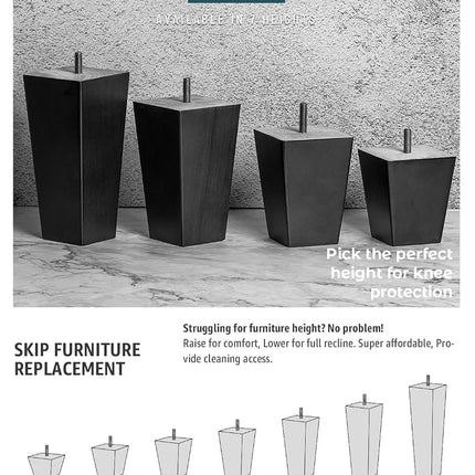 La Vane 8 inch / 20cm Solid Wood Furniture Legs Set of 4, Black Square Pyramid Replacement Feet for Couch Sofa Armchair - Mid-Century Modern with Pre-Drilled M8 Bolt & Metal Mounting Plates