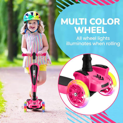 6 Wheeled Scooter for Kids - Stand & Cruise Child/Toddlers Toy Folding Kick Scooters w/Adjustable Height, Anti-Slip Deck, Flashing Wheel Lights, for Boys/Girls 2-12 Year Old - Hurtle