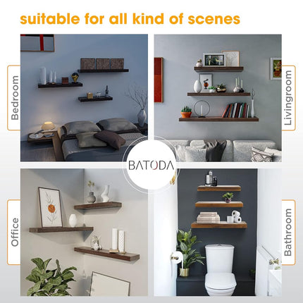 BATODA - 8" Heavy Duty Floating Shelf Bracket (6 pcs) – Solid Steel Blind Shelf Supports - Hidden Brackets for Floating Wood Shelves - Screws and Wall Plugs Included (Large Size)