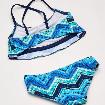 Kanu Surf Traje de baño de 2 piezas deportivo tipo bikini con volantes para niña Big Alania, Kirsten Blue Chevron, 10