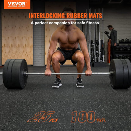 VEVOR 25 PCS 0.56 inch Thick Gym Floor Mats, 25" x 25" EVA Foam & Rubber Gym Flooring Workout Floor Mats with 100 sq.ft Coverage, Waterproof Exercise Puzzle Flooring for Gym, Home, Garage, Baseme