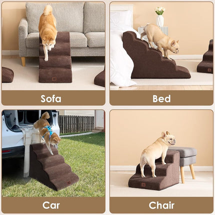 EHEYCIGA Curved Dog Steps for Bed and Sofa 50cm H, 4-Step, Brown