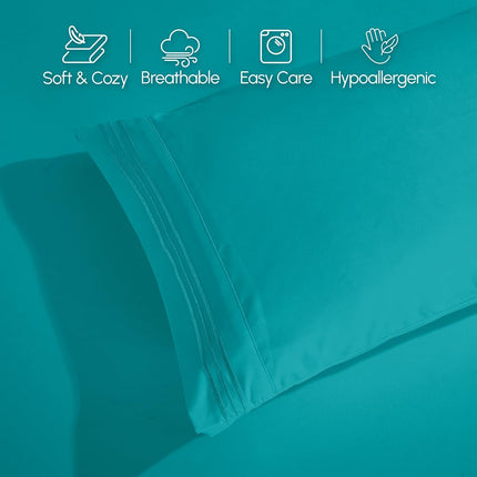 Elegant Comfort Luxurious 1500 Premium Hotel Quality Microfiber Three Line Embroidered Softest 4-Piece Bed Sheet Set, Wrinkle and Fade Resistant, King, Turquoise