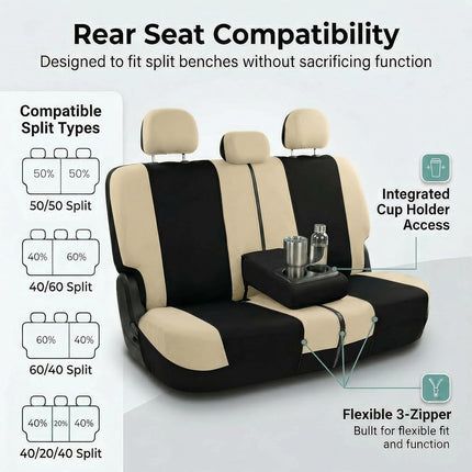 FH Group Automotive Seat Covers Black Universal Fit Bucket and Bench Cover for Cars, SUVs, and Trucks (Full Set Airbag Compatible with Split Bench) FB030BEIGEBLACK115-SEAT