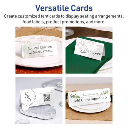 Avery Printable Rectangle Tent Cards, 3.5" x 11", Glossy White Cardstock, Laser/Inkjet, 25 Total, Great for Table Talkers, Promotional Signs, Instructional Signs, and More