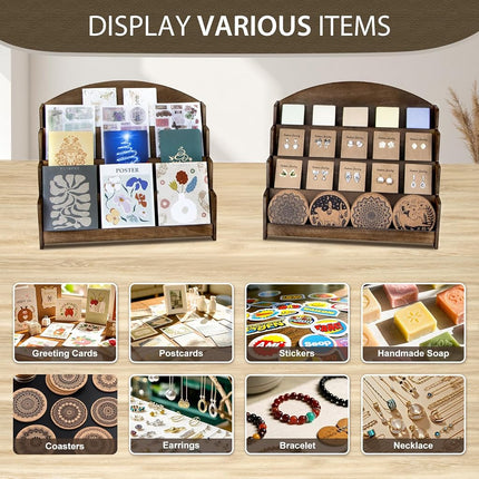 PUERSI Greeting Card Display Stand Holder - 4-Tier Wooden Organizer Rack