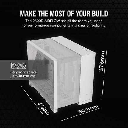 CORSAIR 2500D AIRFLOW Small-Tower mATX Dual Chamber PC Case – Tempered Glass – Reverse Connection Motherboard Compatible – No Fans Included – White