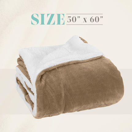 Elegant Comfort Reversible and Ultra-Plush Flannel Fleece Sherpa Throw- Lightweight Soft and Cozy- All Season Decorative Throw, Perfect for Lounging, 50 x 60 inches, Taupe