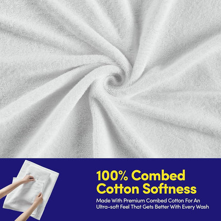 Juego de toallas de baño de 8 piezas – 100% algodón peinado – Baño + Mano + Toallas de cara – Toallas suaves y absorbentes con certificación Oeko-TEX con bordes duraderos de doble costura para baño o spa de invitados, blancas