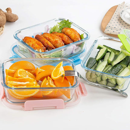 C CREST [10-Pack] Glass Food Storage Containers (A Set of Five Colors), Meal Prep Containers with Lids for Kitchen, Home Use - Airtight Glass Lunch Boxes