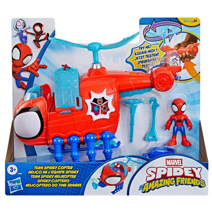 Marvel Spidey and His Amazing Friends Team Spidey Copter, 7.6-cm (3 inch) Action Figure & Toy Vehicle with Projectile, Super Hero Toys, Ages 3+, Red