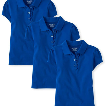 Lot de 3 Polos Piqué à Volants Manches Courtes Fille The Children's Place, Bleu Renew, TP