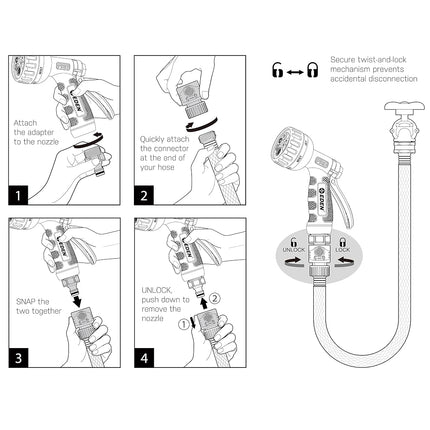 Eden 94830 Pro Metal 6-Pattern RearTrigger Garden W/Quick Connect Starter Set, HIGH Pressure Spray Nozzle for Hose