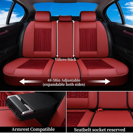 Coverado Car Seat Covers Full Set, Red Seat Covers for Cars 5 Seats, Breathable Fabric& Faux Leather Car Seat Cushions, Front and Rear Car Seat Protectors, Universal Seat Covers Fit for Most Vehicles