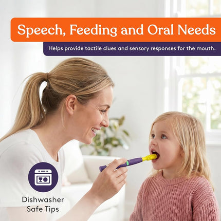Special Supplies Buzz Buddy Oral Stimulation Toys with 6 Soft Textured Interchangeable Heads, Calm Sensory Needs, Support Speech, and Stimulate Self Feeding, Gentle Vibrations