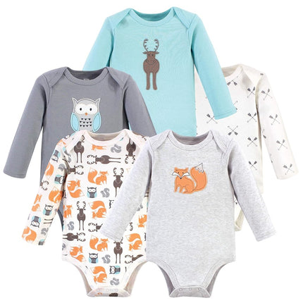 Hudson Baby unisex-baby Cotton Long-sleeve Bodysuits, Gray Forest, 9-12 Months