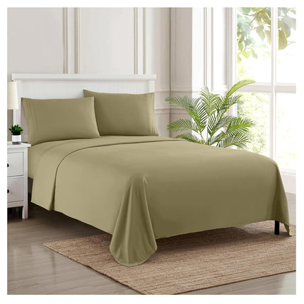 Sweet Home Collection Juego de cama de lujo con sábana encimera, sábana bajera, 2 fundas de almohada, microfibra, salvia, California King