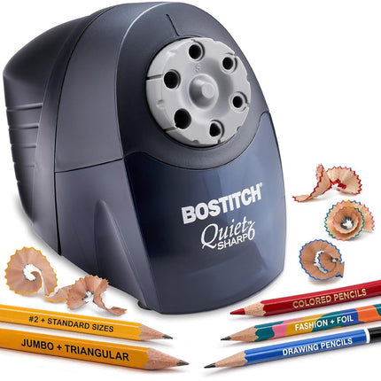 Taille-crayon électrique Bostitch Office QuietSharp 6, taille-crayon robuste pour la salle de classe, sélecteur de taille avec 6 tailles différentes, parfait pour la salle de classe et l'école à la maison, noir