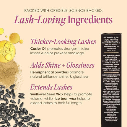 Grande Cosmetics GrandeDRAMA Intense Thickening Mascara with Castor Oil, Volumizing, Conditioning, Buildable Formula