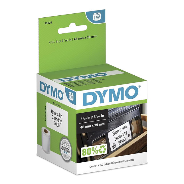 DYMO Authentic LW Video Top Labels, DYMO Labels for LabelWriter Label Printers, 1-4/5" x 3-1/10", 1 Roll of 150