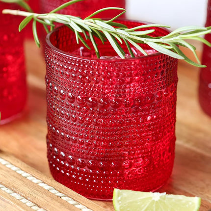 Kate Aspen Hobnail Beaded Red Drinking Glasses Set of 6, (10 oz) Vintage Glassware Set Cocktail Glass Set, Juice Glass, Water Cups | Makes A Great Hostess Gift or Gift for New Home Owners