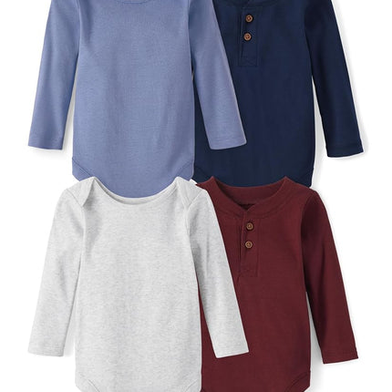 The Children's Place baby-boys And Newborn Long Sleeve Bodysuits 4-pack, Burgundy | H/T Lunar | Moon Blue | Tidal, 0-3 Months