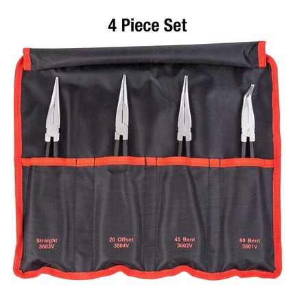 11" Long Reach Straight Pliers Set, 90° Bent Nose Pliers, 45° Bent Nose Pliers, 20° Bent Nose Pliers, 4Piece