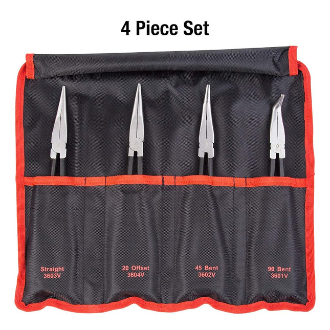 11" Long Reach Straight Pliers Set, 90° Bent Nose Pliers, 45° Bent Nose Pliers, 20° Bent Nose Pliers, 4Piece