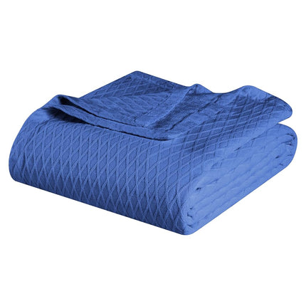 Superior Diamond Weave Blanket, 100% Cotton Cover for Home, Couch, Bed, Soft, Warm Blankets, Boho Aesthetic, Comfy, Cozy, and Cute Covers, Decorative Bedding Essentials, Throw, Merritt Blue