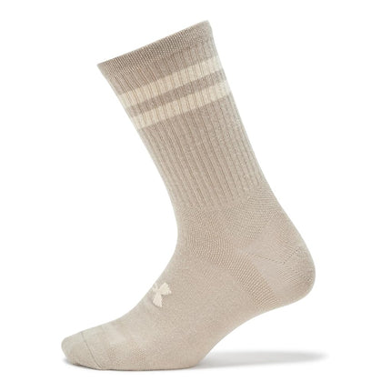 Under Armour Unisex Adult Essential Crew Socks (6 Pairs), (279) Stone / Stone / Timberwolf Taupe, Medium