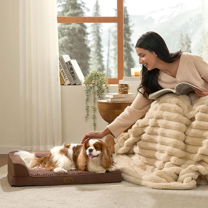 COZY KISS Orthopedic Dog Bed Washable for Medium Small Dogs, 76x51 cm Brown