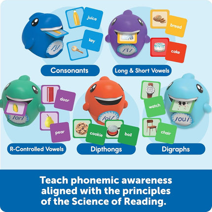 Learning Resources Say-a-Sound Sorting Sharks - Phonemic Awareness, ESL Teaching Materials, Letter Sounds for Kindergarten, Speech Therapy Tools, Phonics Flash Cards