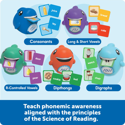 Learning Resources Tiburones clasificadores "Di un sonido" - Conciencia fonémica, materiales de enseñanza de ESL, sonidos de letras para jardín de infancia, herramientas de terapia del habla, tarjetas de fonética