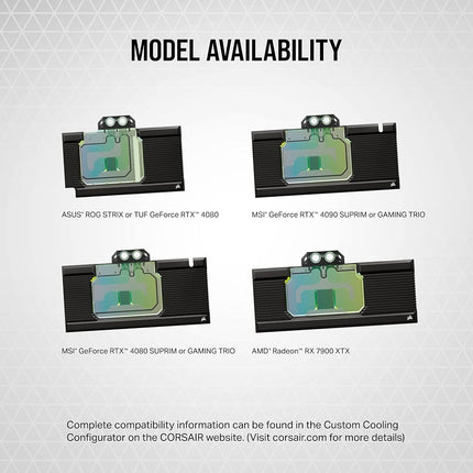Corsair Hydro X Series XG7 RGB 4080 SUPRIM/TRIO GPU Water Block - For MSI GeForce RTX™ 4080 SUPRIM and GAMING TRIO Cards - Nickel-Plated Copper - Included Backplate & 5V ARGB Adapter Cable - Black
