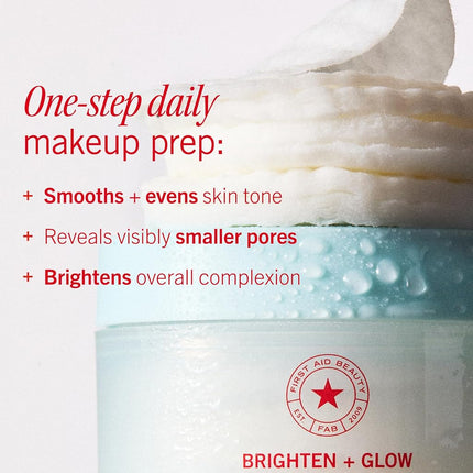 First Aid Beauty - Facial Radiance Pads with Glycolic & Lactic Acids, Daily Exfoliating Pads with AHA, Visibly Smaller Pores, Help Tone & Brighten Skin, One-Step Makeup Prep, Compostable, 28