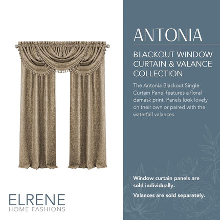 Elrene Home Fashions 20862ELR Antonia Blackout Rod Pocket/Back Tab Window Curtain Panel,Taupe,52" X 108